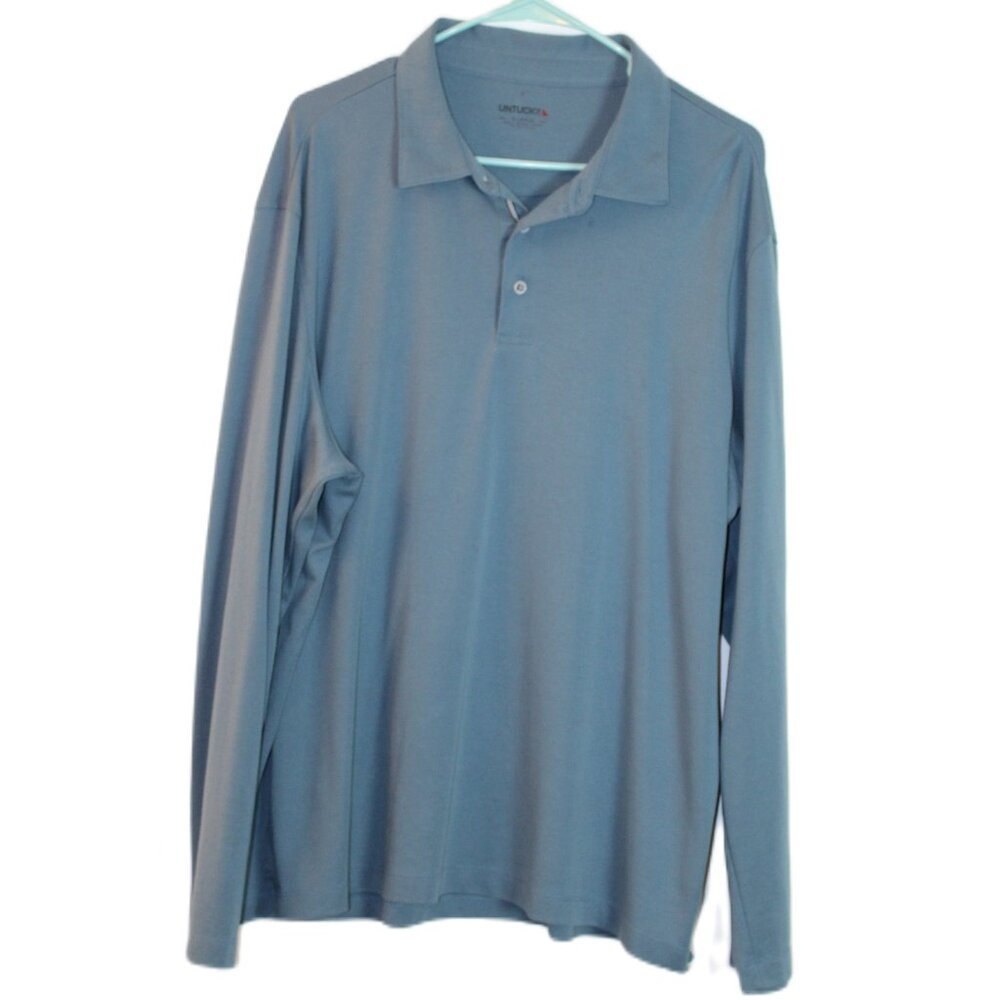 Untuckit Men's Damaschino Long Sleeve Blue V-neck Polo Shirt Size XL